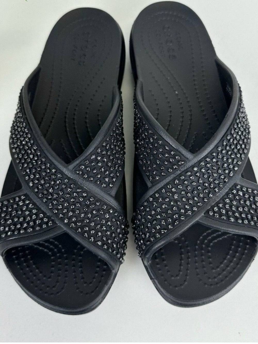 CROCS Sloane embellished Black Slide Sandals - Picture 3 of 10